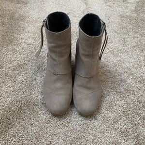 Toms wedge suede bootie in taupe